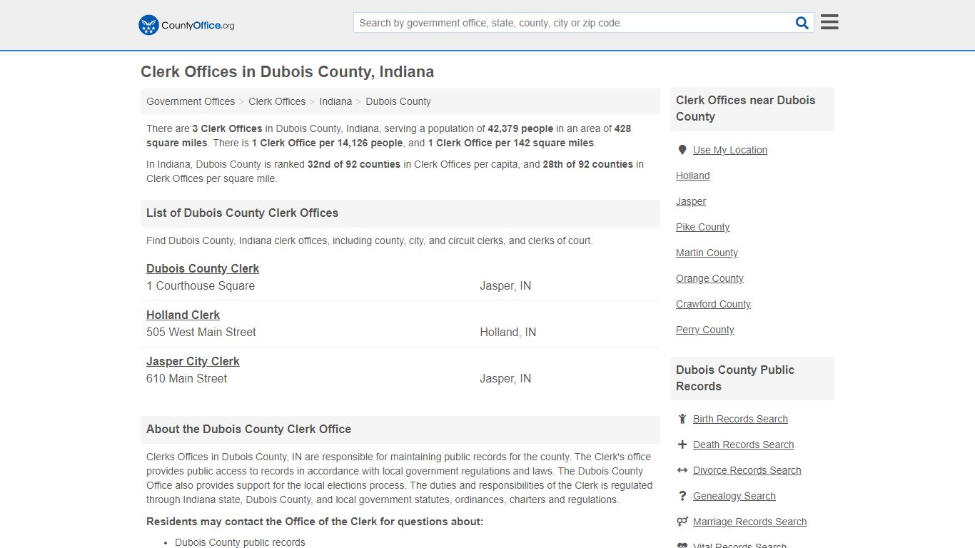 Clerk Offices - Dubois County, IN (County & Court Records)